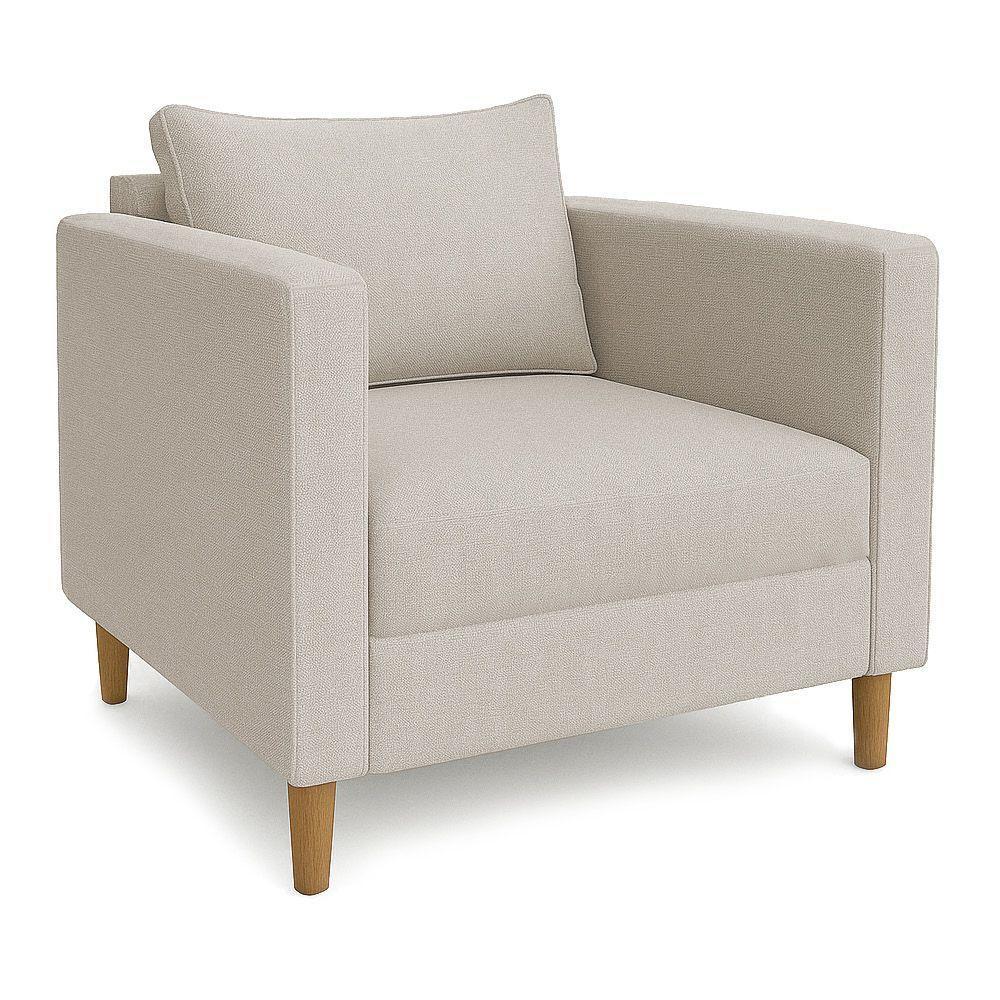 Poltrona Decorativa Helena Linho Pés Madeira Bege - 1