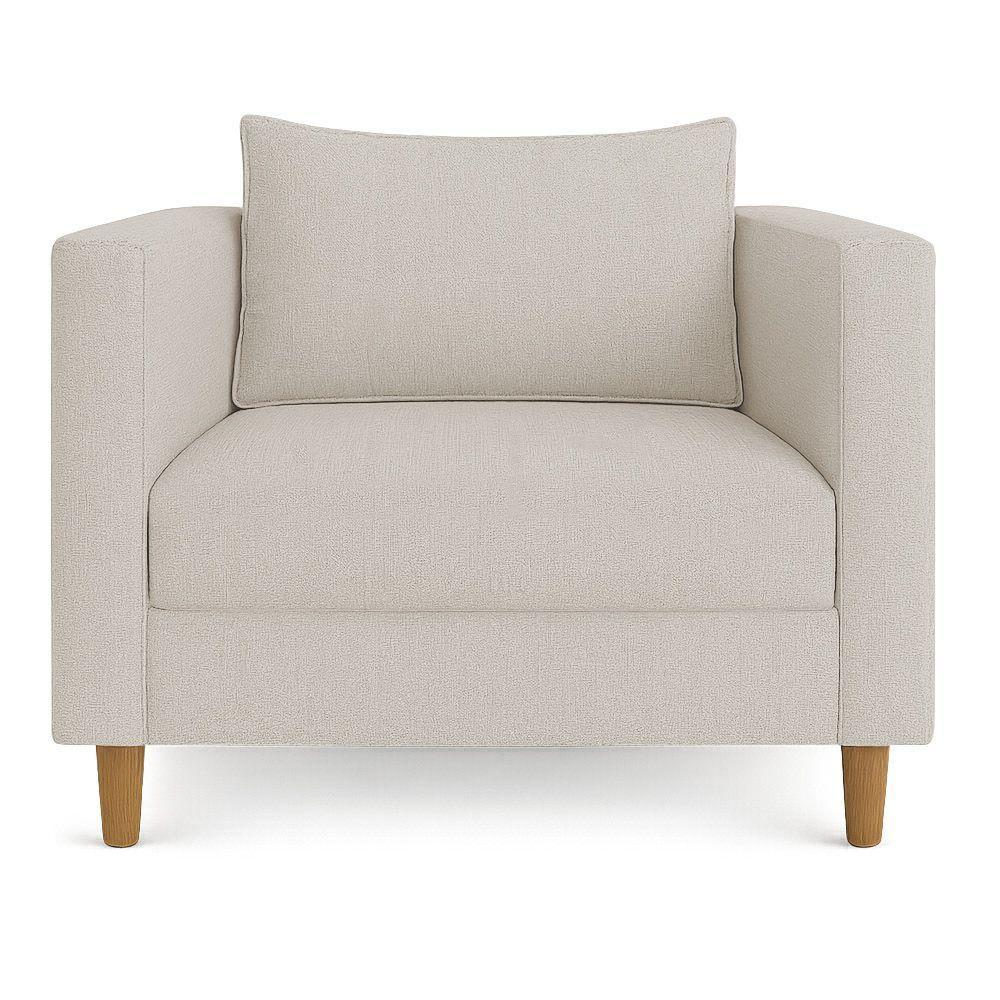 Poltrona Decorativa Helena Linho Pés Madeira Bege - 3