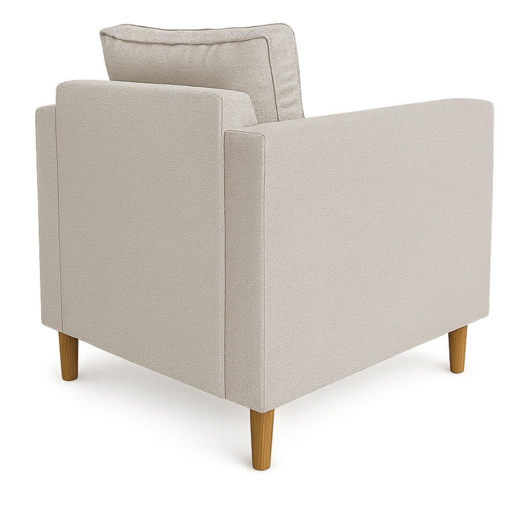 Poltrona Decorativa Helena Linho Pés Madeira Bege - 5