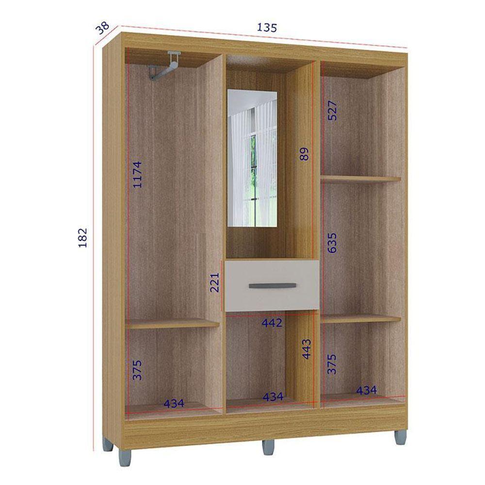 Guarda Roupa Solteiro Atlas Capelinha 5 Portas Damasco Off White Brilho - Poquema - 3