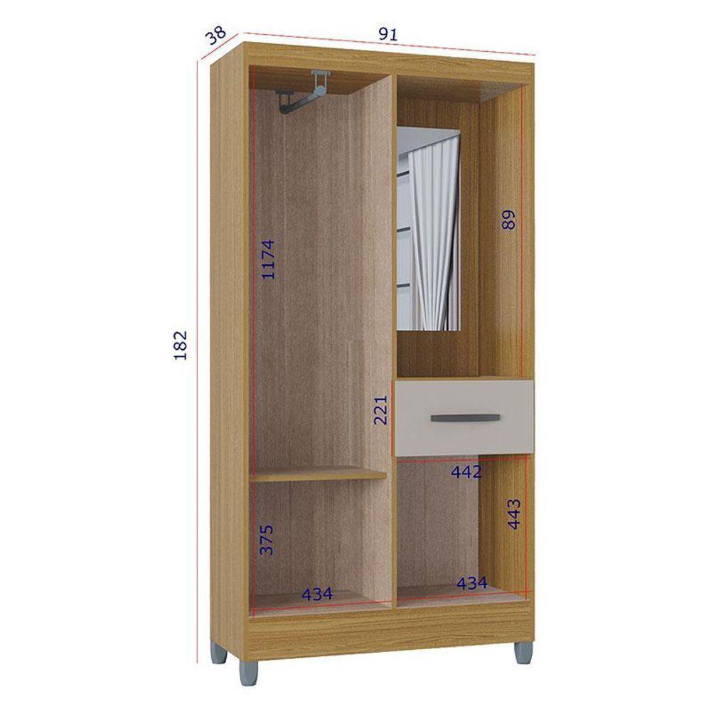 Guarda Roupa Solteiro Atlas Capelinha 3 Portas Damasco Off White Brilho - Poquema - 3