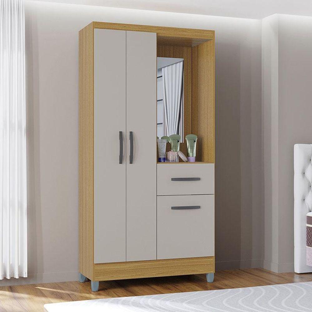 Guarda Roupa Solteiro Atlas Capelinha 3 Portas Damasco Off White Brilho - Poquema - 4