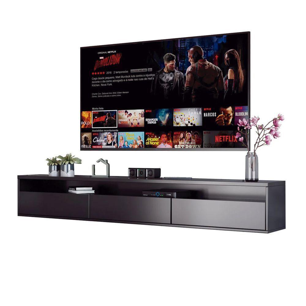 Rack Suspenso Pequeno De Parede Para Sala De Tv Ou Quarto Life 1.12 - Preto - Moveisaqui - 1