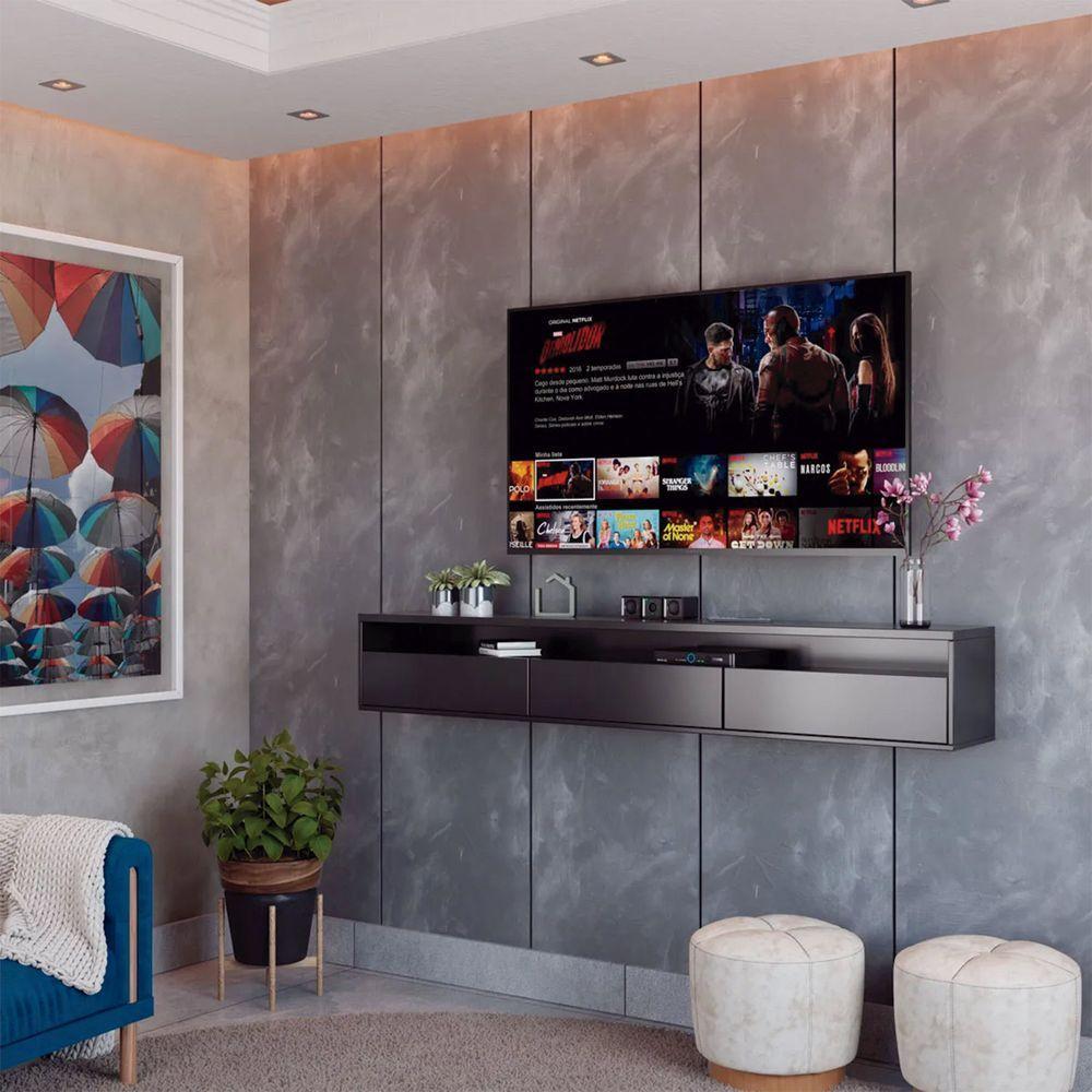 Rack Suspenso Pequeno De Parede Para Sala De Tv Ou Quarto Life 1.12 - Preto - Moveisaqui - 2