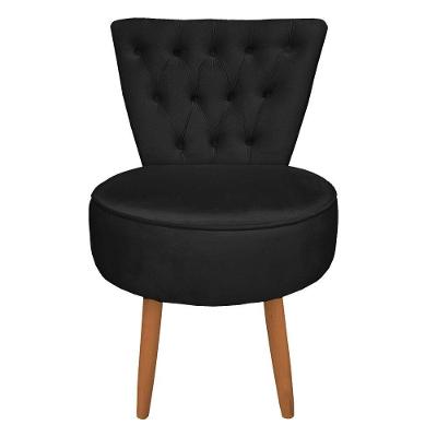 Mocho Capitonê Veludo Pés Palito Castanho Preto