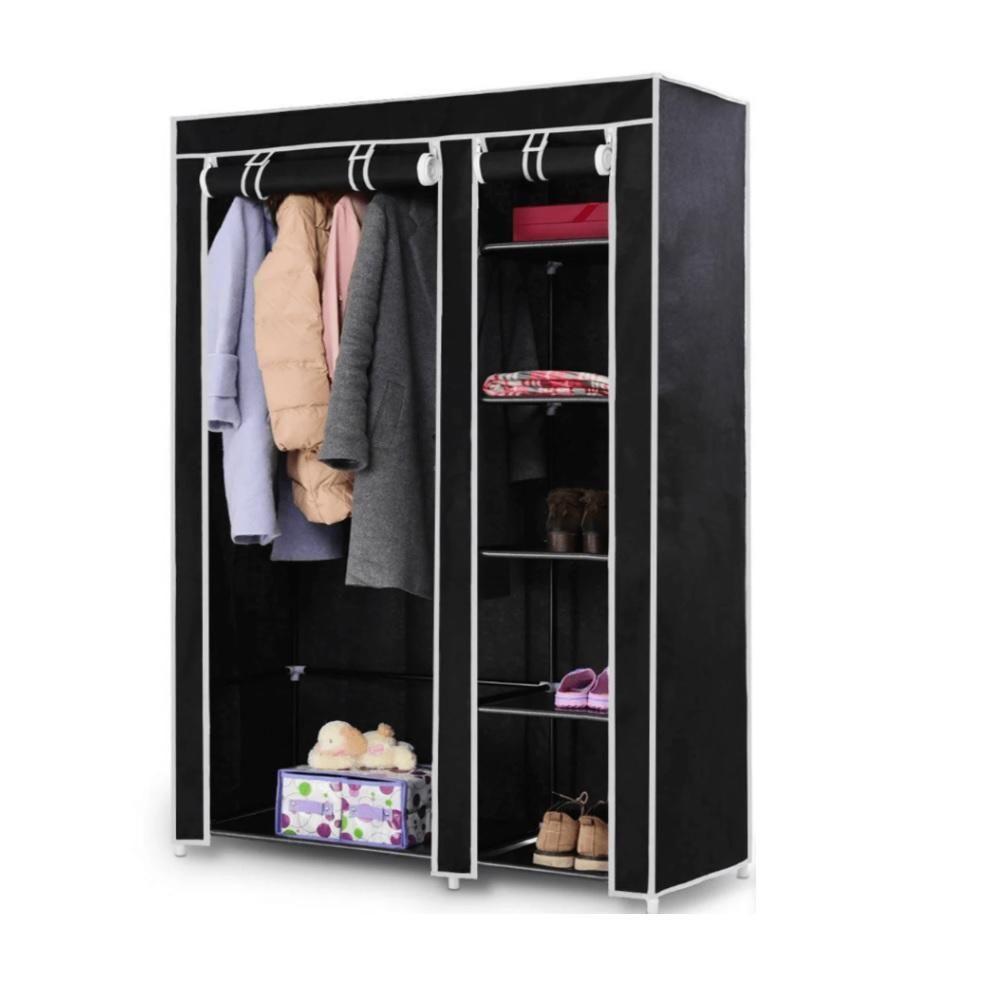 Guarda Roupa Organizador Duplo 4 Prateleiras Arara Cabideio Para Casacos Blusas Sapateira Preta - 1