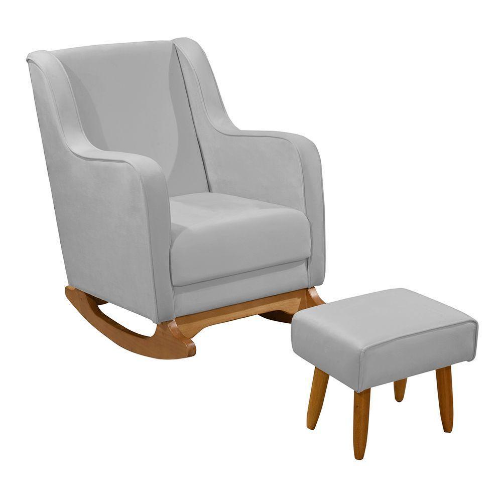 Cadeira De Amamentação Poltrona Balanço áquila C/puff Veludo Cinza Claro - 1