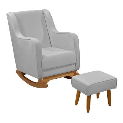 Cadeira De Amamentação Poltrona Balanço áquila C/puff Veludo Cinza Claro