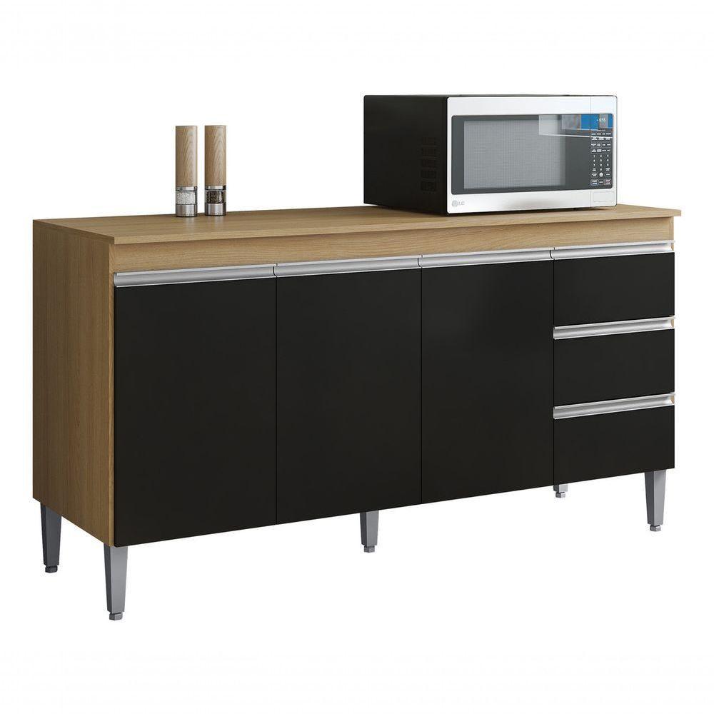 Balcão Multiuso Andreia 160cm Am/pt Ajl Móveis Cor Amêndoa/preto - 1