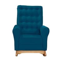 Poltrona De Amamentação E Balanço Páris C/ Puff Veludo Azul - 3