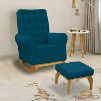 Poltrona De Amamentação E Balanço Páris C/ Puff Veludo Azul - 5