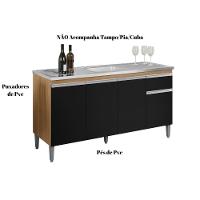 Gabinete Para Pia Tatiane S/tampo 150cm 4 Portas 1 Gaveta Amêndoa/pto - 3