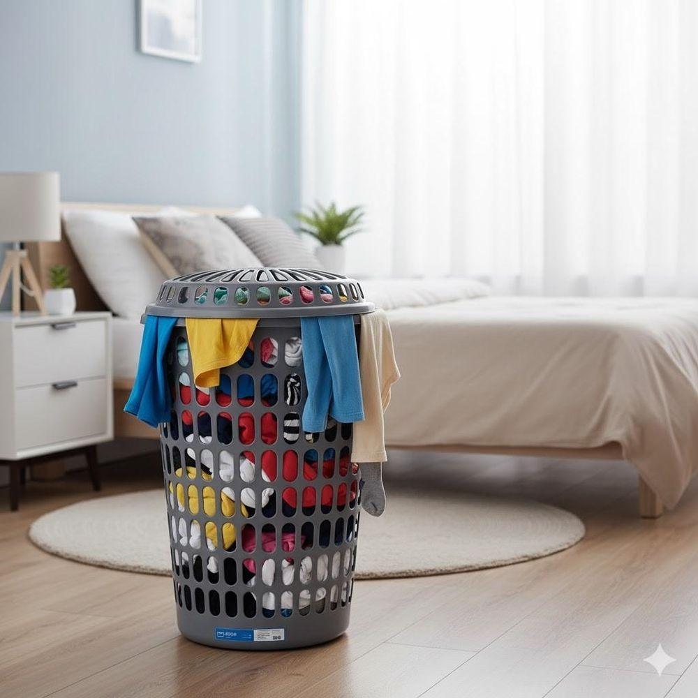 Cesto Roupa Suja Telado Gigante 60 Litros Organizador Multiuso Roupas Lixo Roupeiro Com Tampa 60l Reforcado Cinza - 5