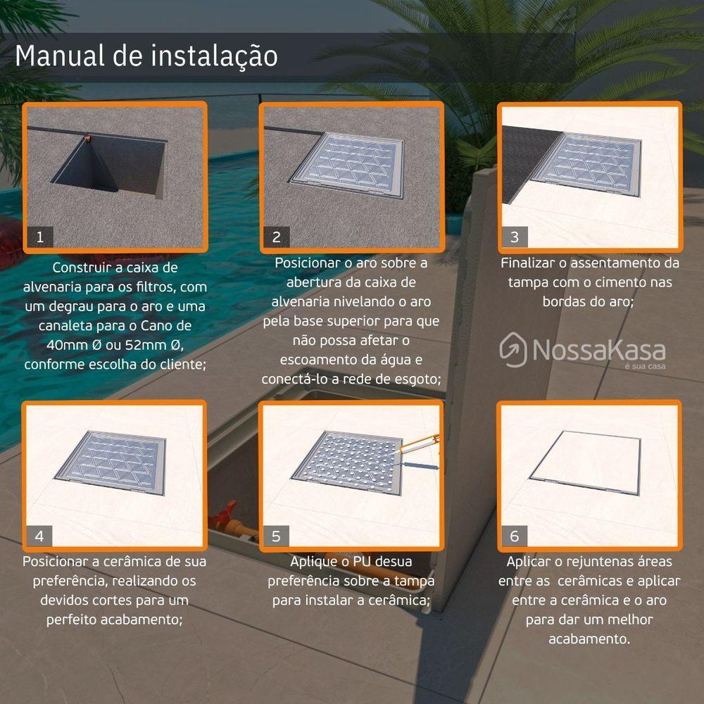 Alçapão Tampa Casa Maquina Piscina 120x120 Gaveta Deslizante Cinza - 5