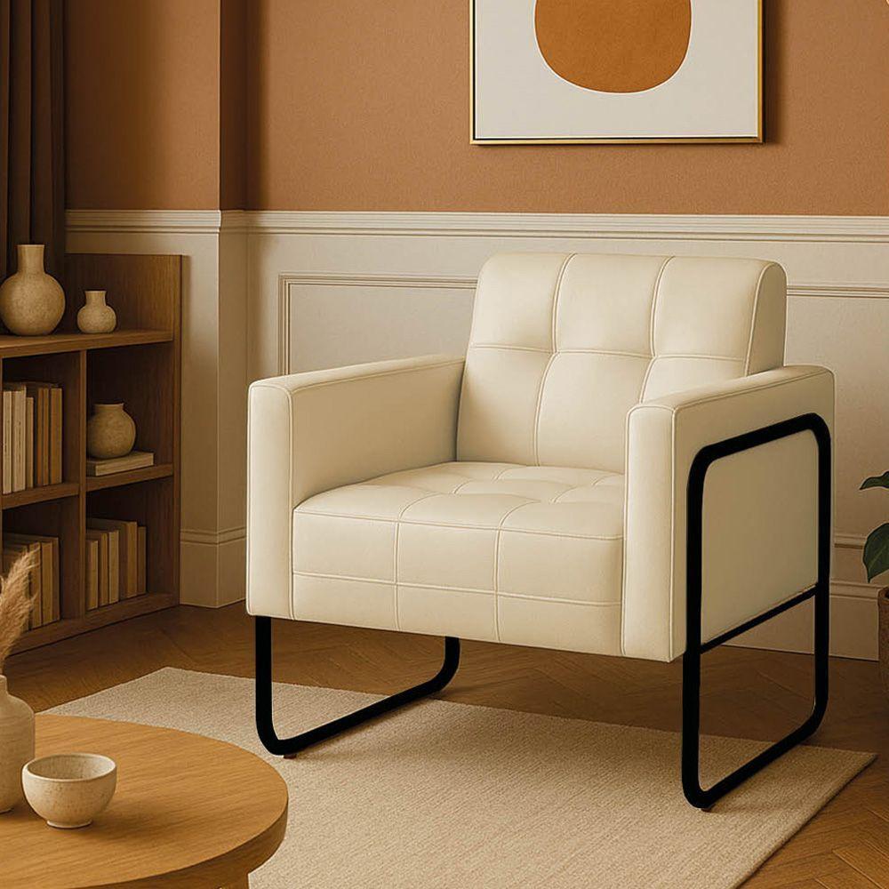 Poltrona Sala Industrial Alta Tubo Preto Elisa Sintético D03 - D'rossi Cor Bege - 1