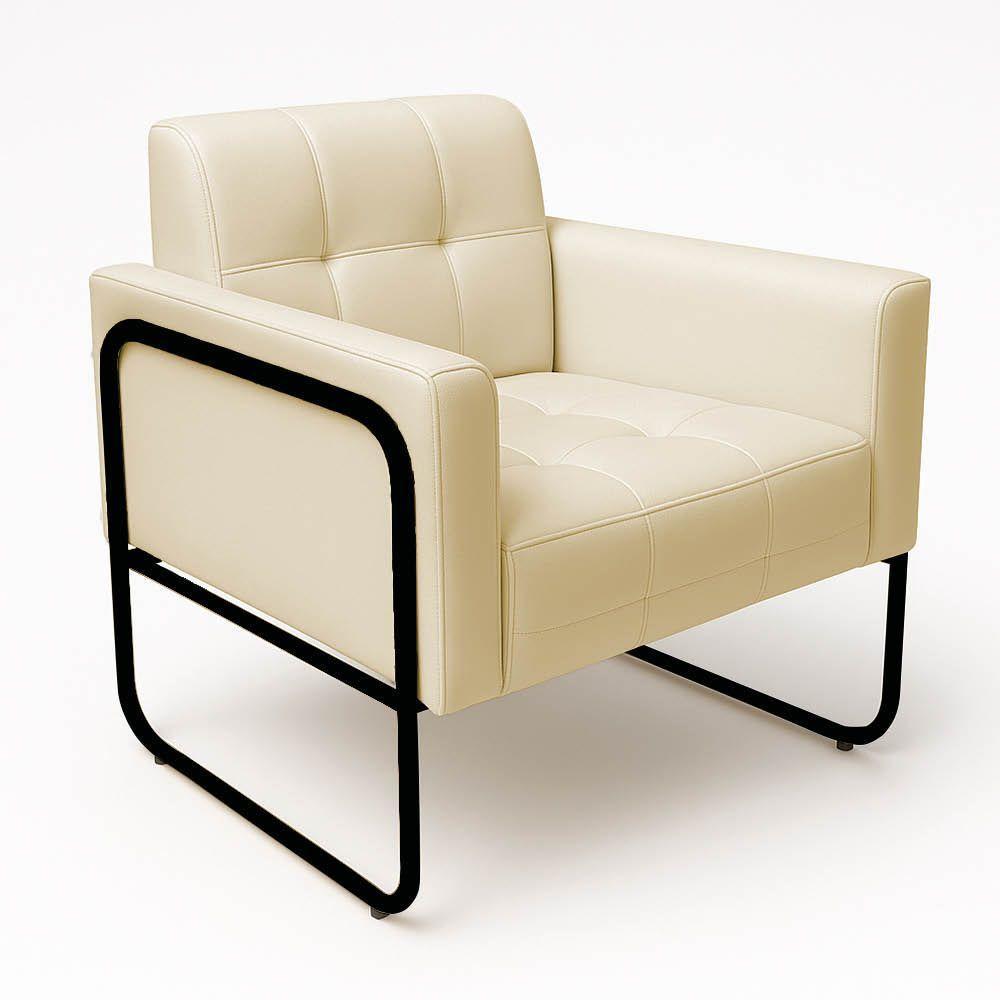 Poltrona Sala Industrial Alta Tubo Preto Elisa Sintético D03 - D'rossi Cor Bege - 5