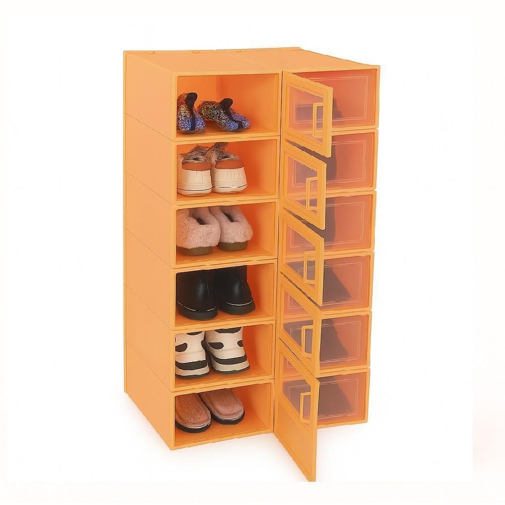 Kit Organizador De Tenis Sapatos Salto 6 Caixas Empilhavel Abertura Frontal Luxo Closet Quarto Compacto Laranja - 4