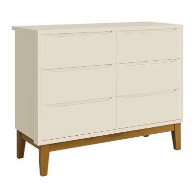 Cômoda Classic New 6 Gavetas em MDF com Puxador Embutido Bege Fosco para Quarto Infantil