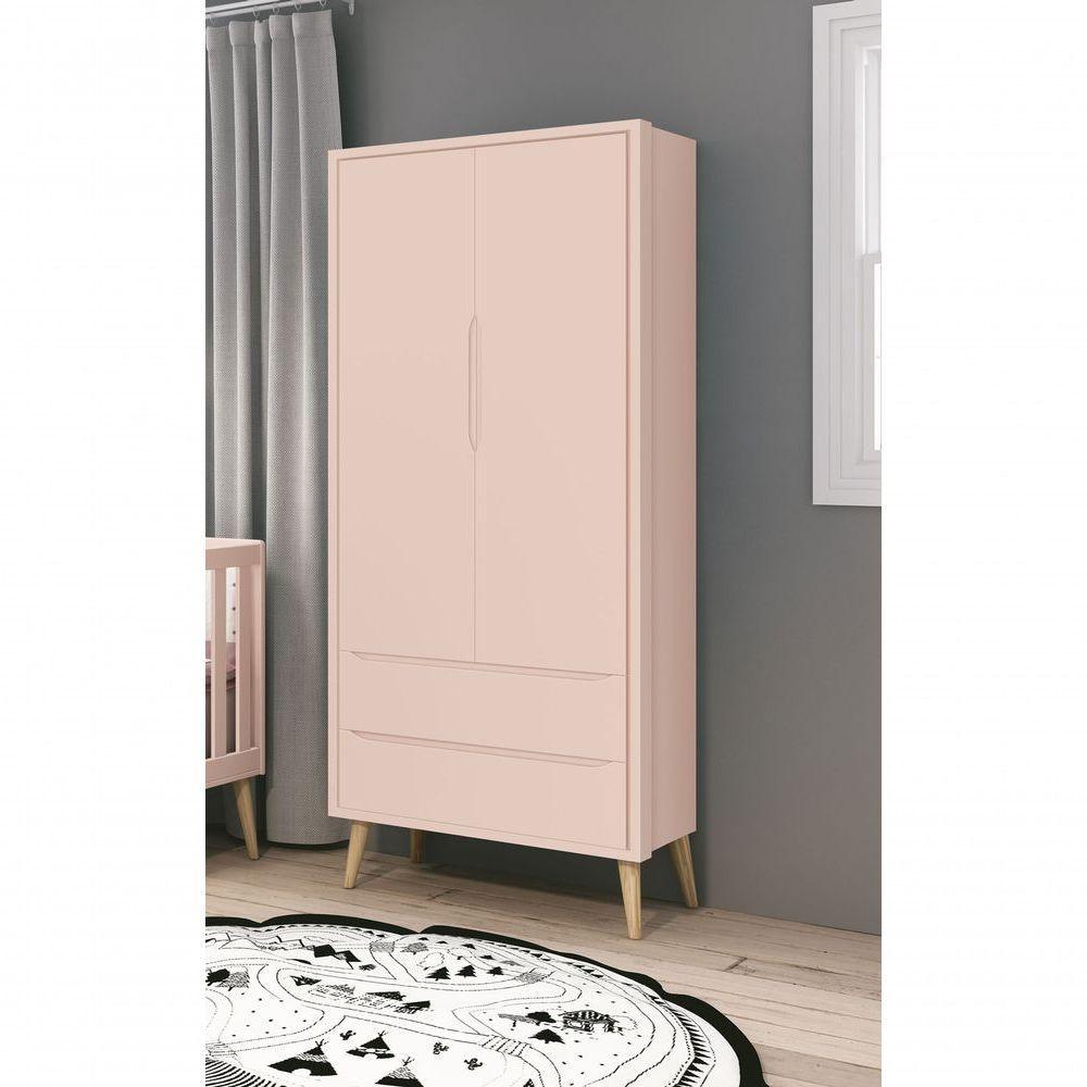 Guarda-roupa Retrô 2 Portas Théo New Rosa Fosco Com Natural - Moveisaqui - 2