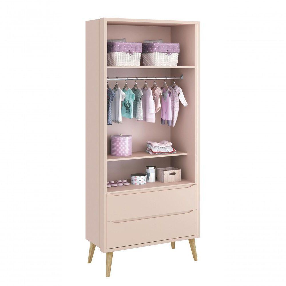 Guarda-roupa Retrô 2 Portas Théo New Rosa Fosco Com Natural - Moveisaqui - 5