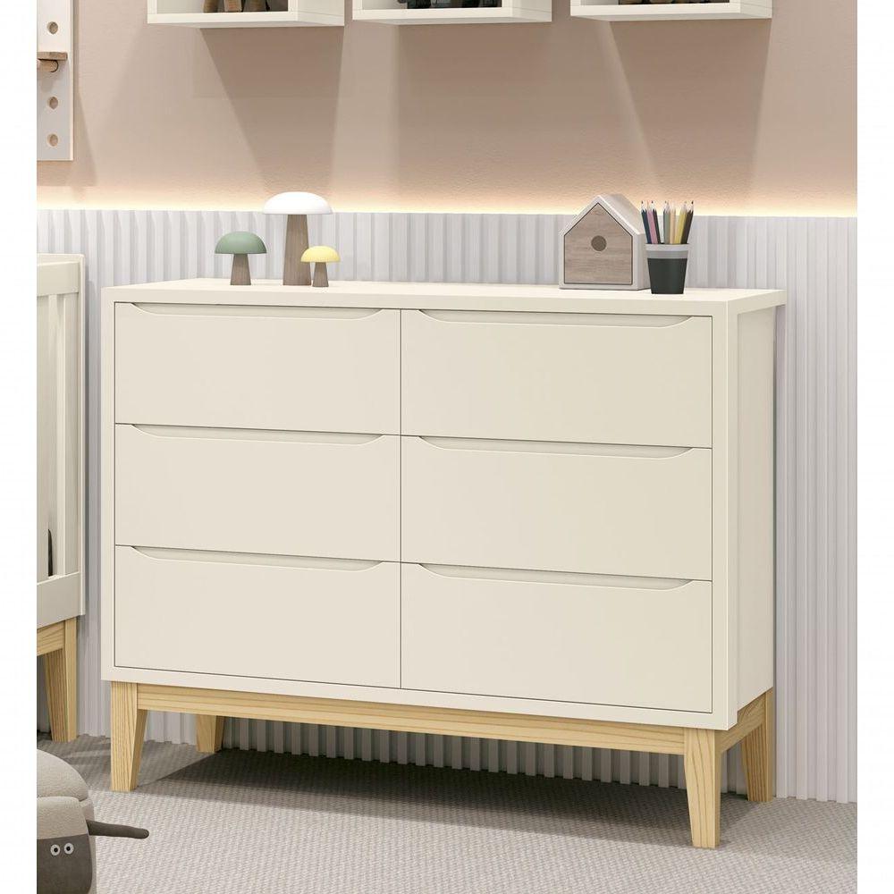 Cômoda 6 Gavetas Classic New Areia Fosco Com Natural - Reller - 2