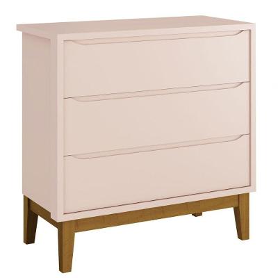 Cômoda Gaveteiro Classic New 3 Gavetas em MDF com Puxador Embutido Rosa Fosco