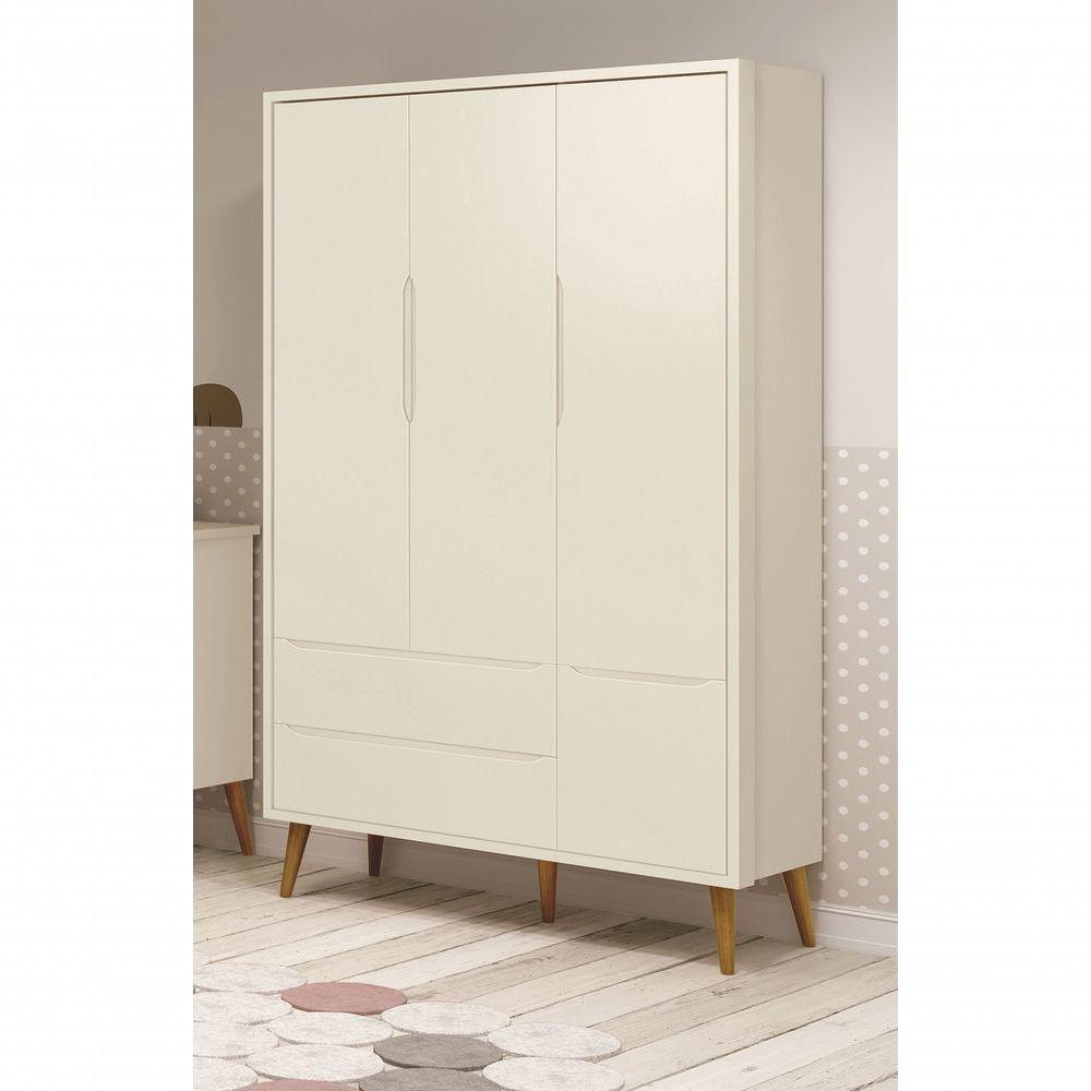 Guarda-roupa Retrô 3 Portas Théo New Areia Fosco Com Madeira - Moveisaqui - 2