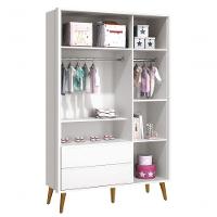 Guarda-roupa Retrô 3 Portas Théo New Branco Fosco Com Madeira - Moveisaqui - 5