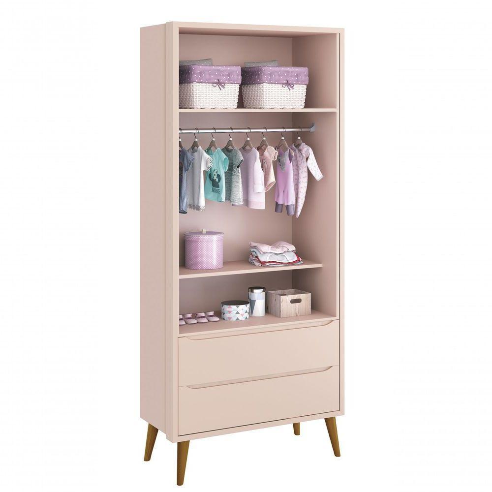 Guarda-roupa Retrô 2 Portas Théo New Rosa Fosco Com Madeira - Reller - 5