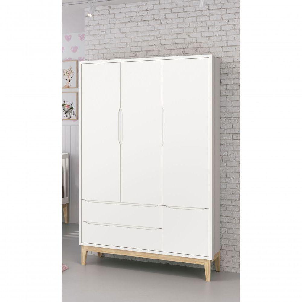 Guarda-roupa Retrô 3 Portas Classic New Branco Fosco Com Natural - Reller - 2