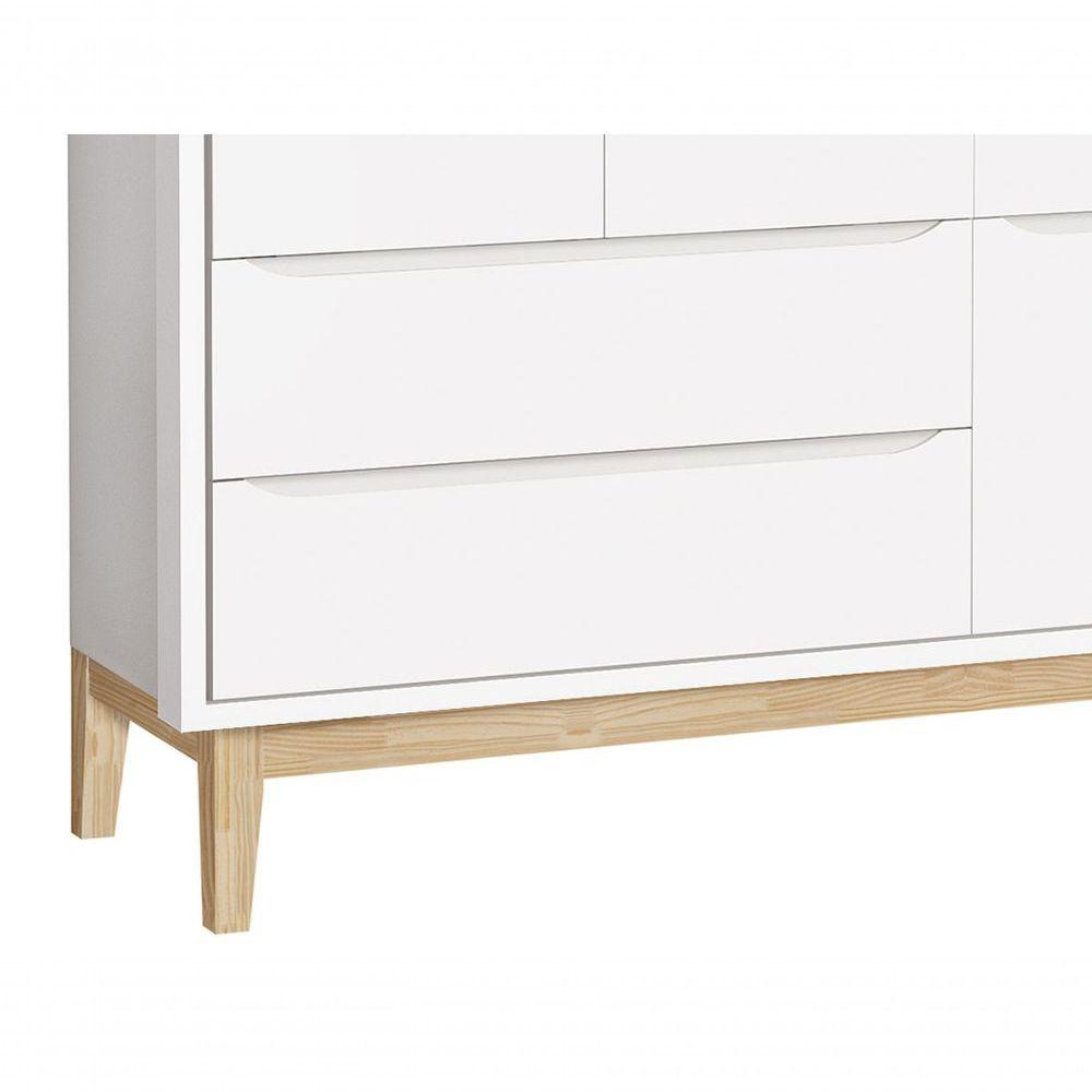 Guarda-roupa Retrô 3 Portas Classic New Branco Fosco Com Natural - Reller - 3