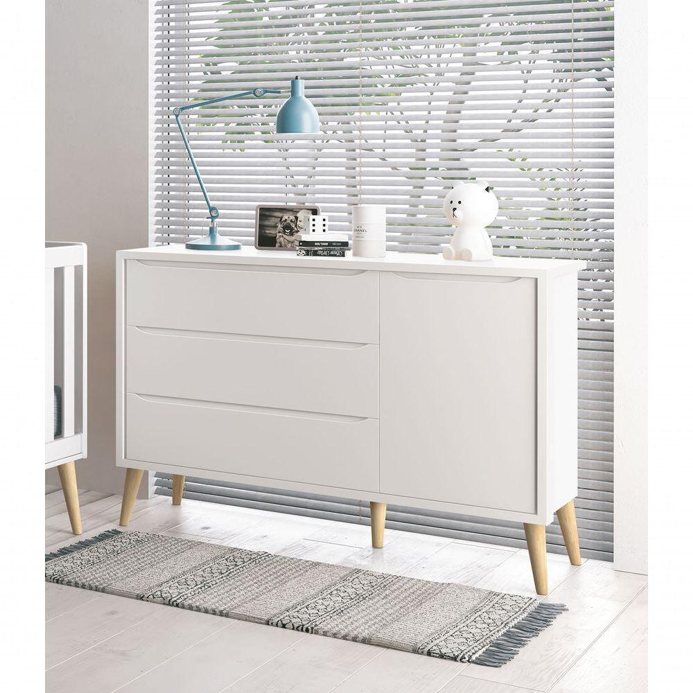 Cômoda Sapateira Théo New Branco Fosco Com Natural - Moveisaqui - 2