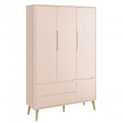 Guarda-roupa Retrô 3 Portas Théo New Rosa Fosco Com Natural - Moveisaqui