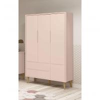 Guarda-roupa Retrô 3 Portas Théo New Rosa Fosco Com Natural - Moveisaqui - 2