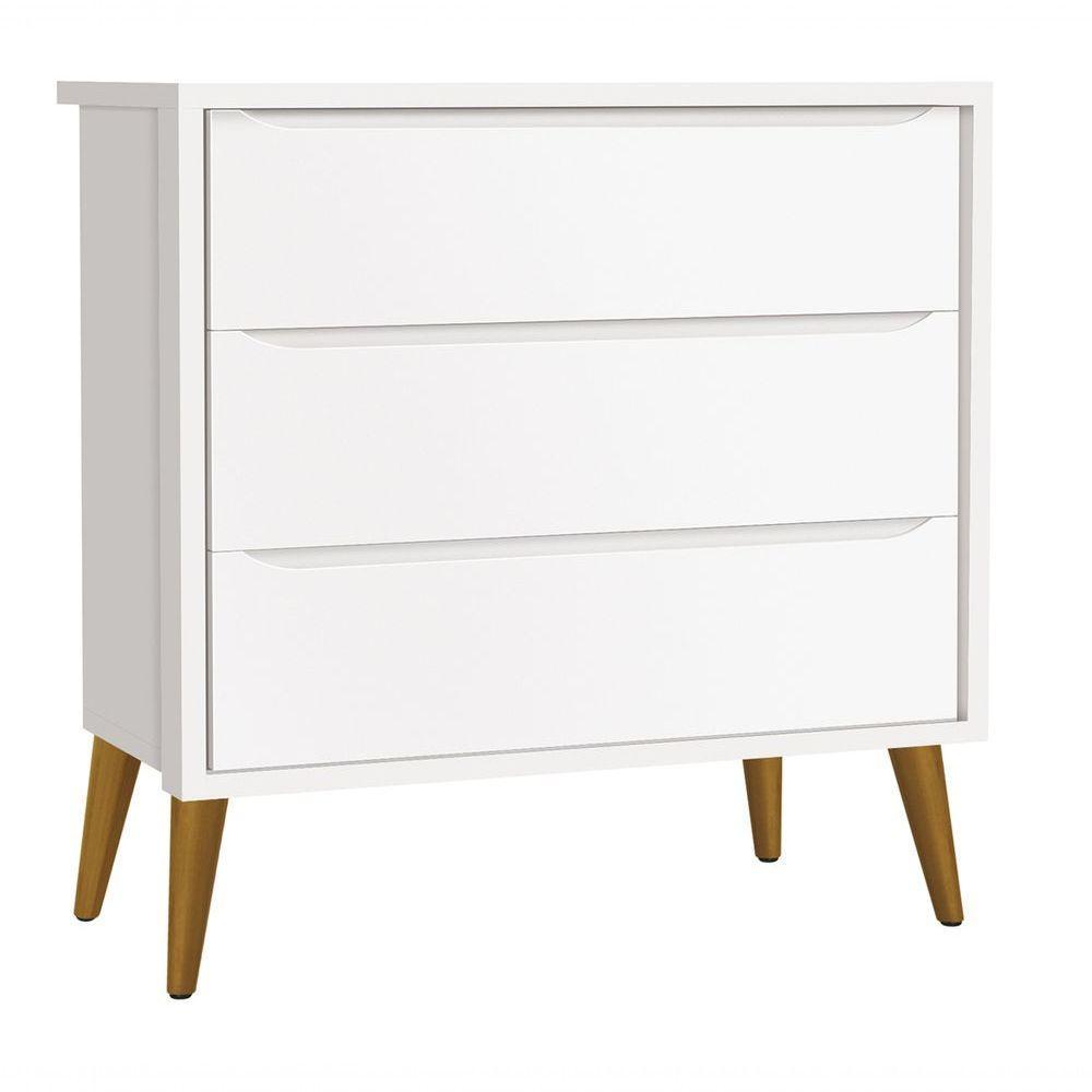Cômoda Gaveteiro Théo New Branco Fosco Com Madeira - Moveisaqui - 1