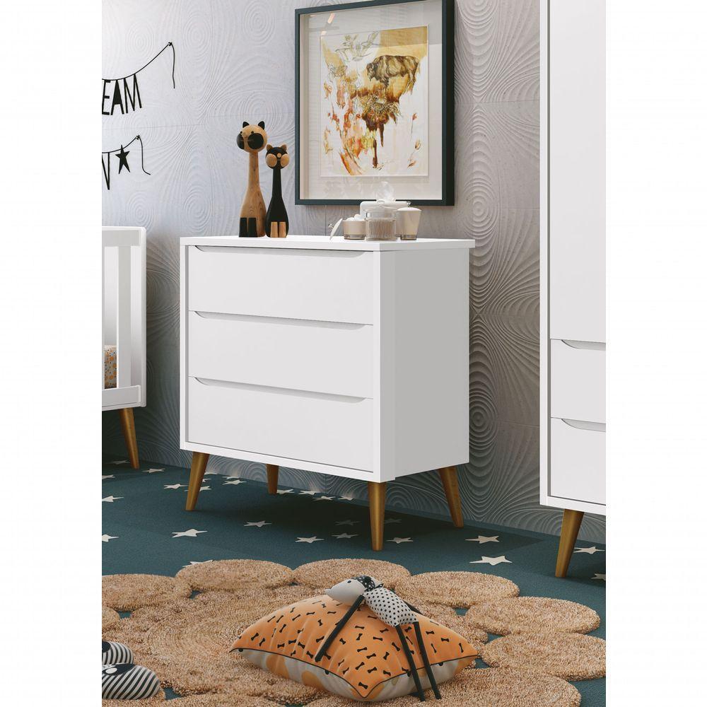 Cômoda Gaveteiro Théo New Branco Fosco Com Madeira - Moveisaqui - 2