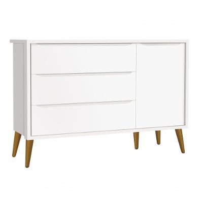 Cômoda Sapateira Théo New 3 Gavetas MDF Puxador Embutido Branco Fosco com Pés Palito