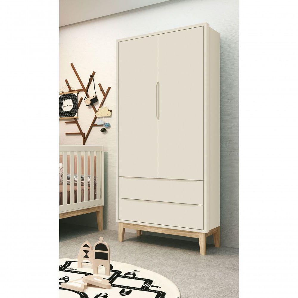 Guarda-roupa Retrô 2 Portas Classic New Areia Fosco Com Natural - Reller - 2