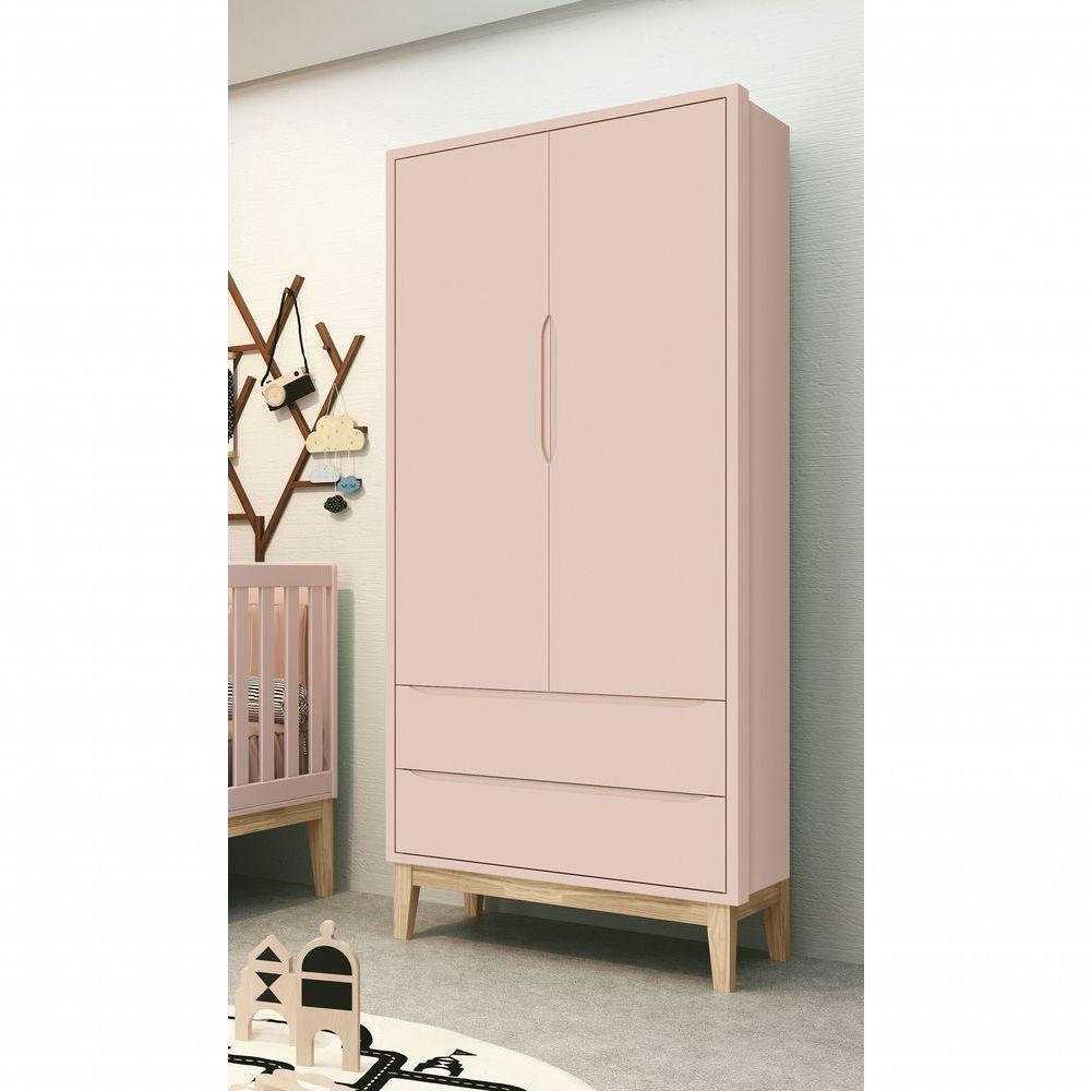 Guarda-roupa Retrô 2 Portas Classic New Rosa Fosco Com Natural - Reller - 2