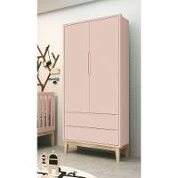 Guarda-roupa Retrô 2 Portas Classic New Rosa Fosco Com Natural - Reller - 2