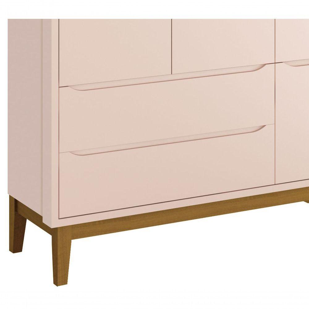Guarda-roupa Retrô 3 Portas Classic New Rosa Fosco Com Madeira - Reller - 3