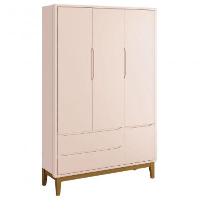 Guarda-roupa Retrô 3 Portas Classic New Rosa Fosco Com Madeira - Reller