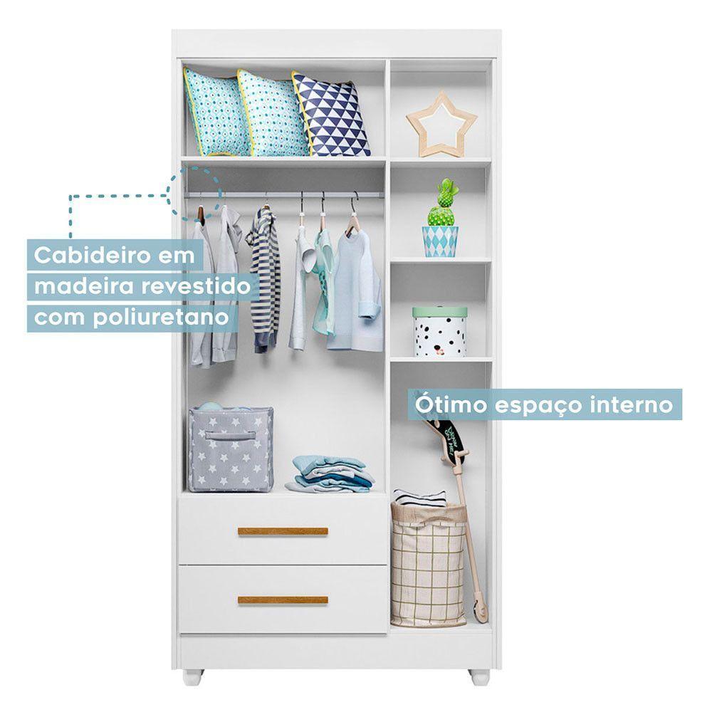 Guarda Roupa Infantil Flocos 3 Portas 2 Gavetas Flex Tigus Ipê- Branco - 2