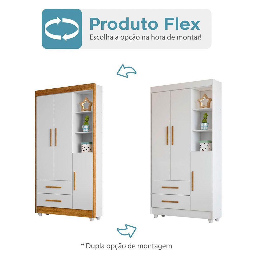 Guarda Roupa Infantil Flocos 3 Portas 2 Gavetas Flex Tigus Ipê- Branco - 3