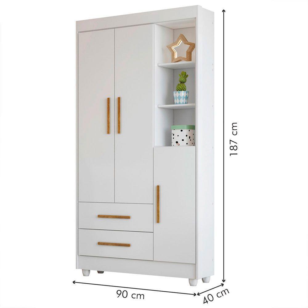 Guarda Roupa Infantil Flocos 3 Portas 2 Gavetas Flex Tigus Ipê- Branco - 4