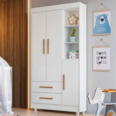Guarda Roupa Infantil Flocos 3 Portas 2 Gavetas Flex Tigus Ipê- Branco