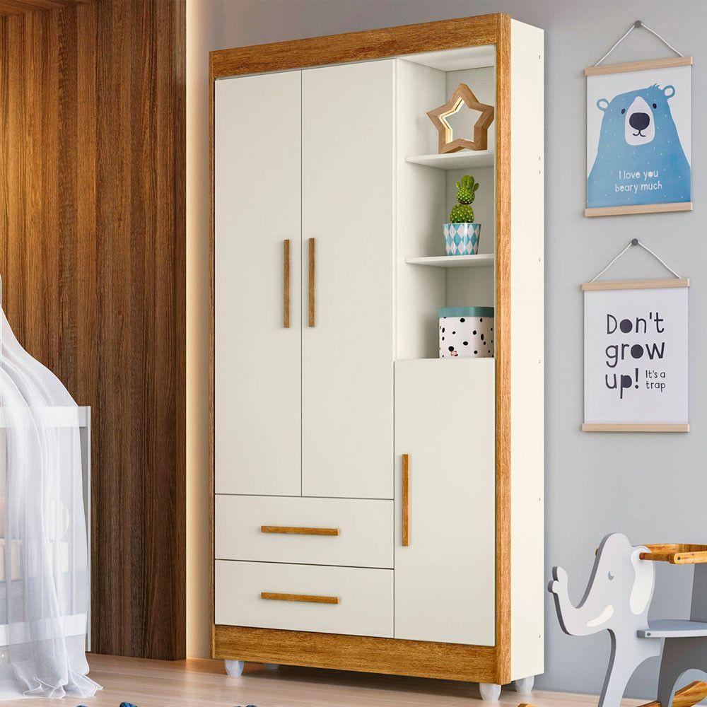 Guarda Roupa Infantil Flocos 3 Portas 2 Gavetas Flex Tigus Ipê-off White - 3