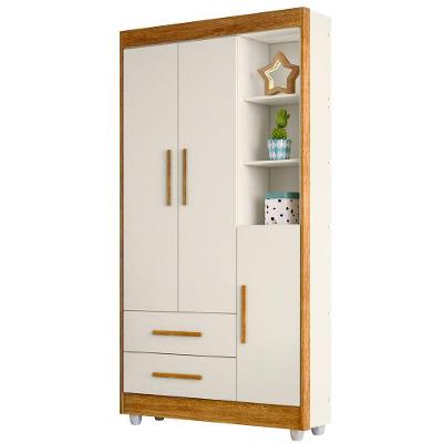 Guarda Roupa Infantil Flocos 3 Portas 2 Gavetas Flex Tigus Ipê-off White