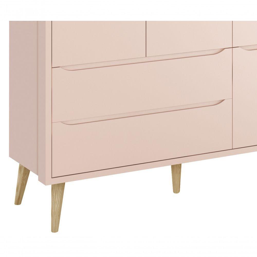 Guarda-roupa Retrô 3 Portas Théo New Rosa Fosco Com Natural - Reller - 3