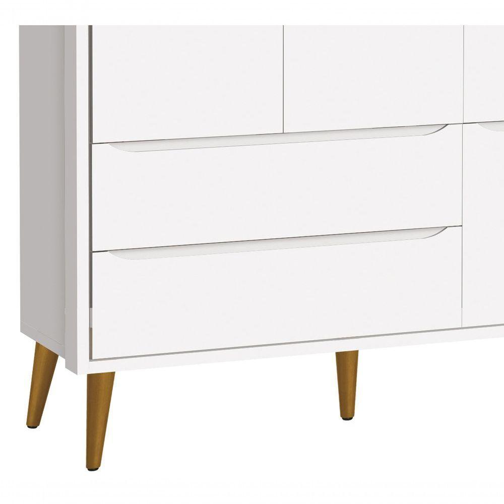 Guarda-roupa Retrô 3 Portas Théo New Branco Fosco Com Madeira - Reller - 3